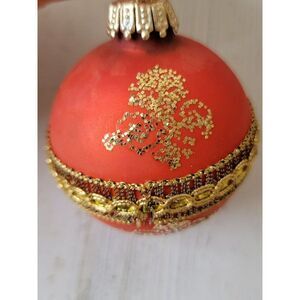 Orange ball blown glass AS IS gold glitter ornament Xmas